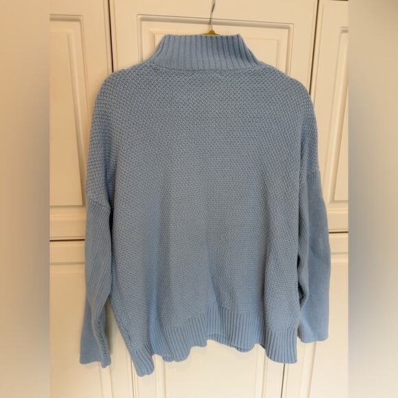 J. Crew Women's Light Blue Cable Knit Mockneck Sweater Size Large 100% Cotton - Picture 4 of 9